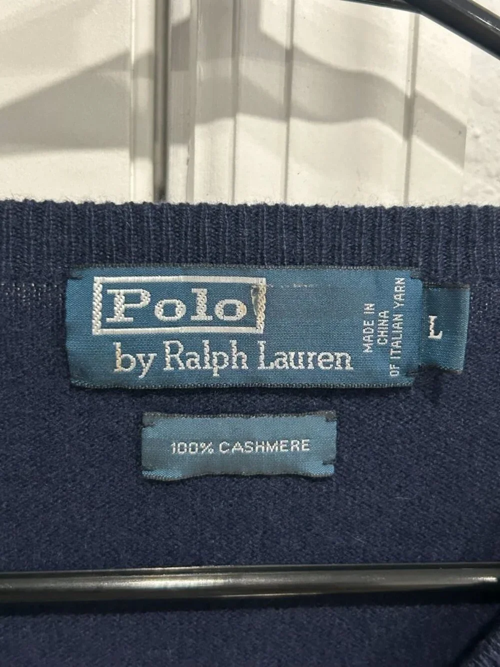 Polo Ralph Lauren Large Mens Navy V-Neck Cashmere Sweater Old Money Quiet Luxury